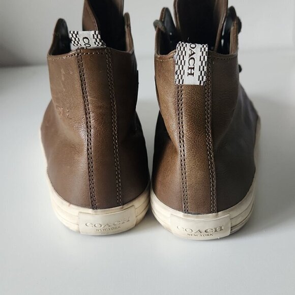 COACH | Brenna Soft Vintage Leather sneakers brown high top sz 10 - Picture 6 of 9